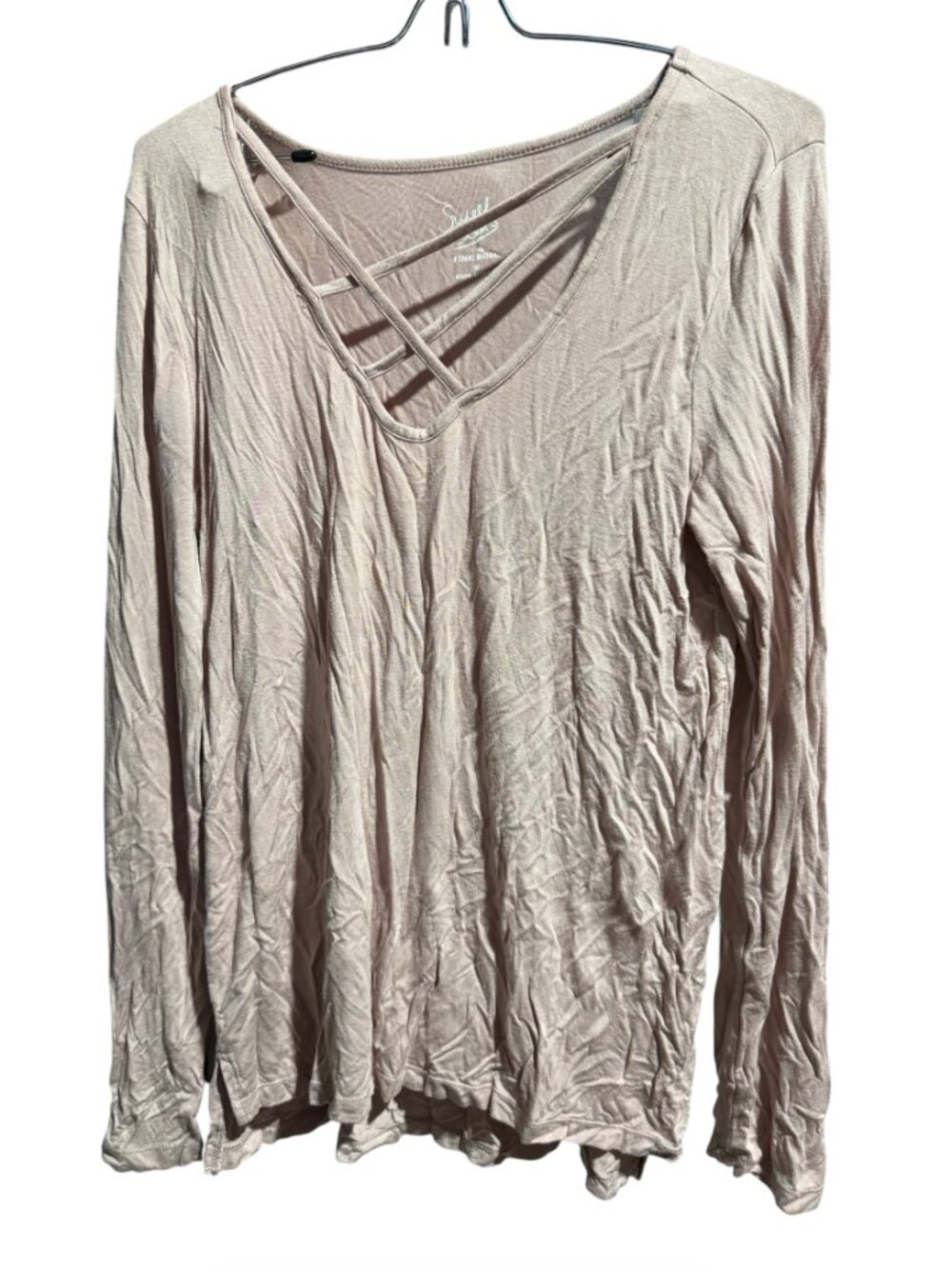 Sweet Tea’s Deep Strappy V-Neck Long Sleeve Blush Shirt Size Medium